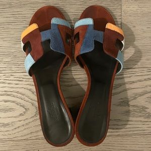 HERMÈS Oasis patchwork velvet goatskin sandal